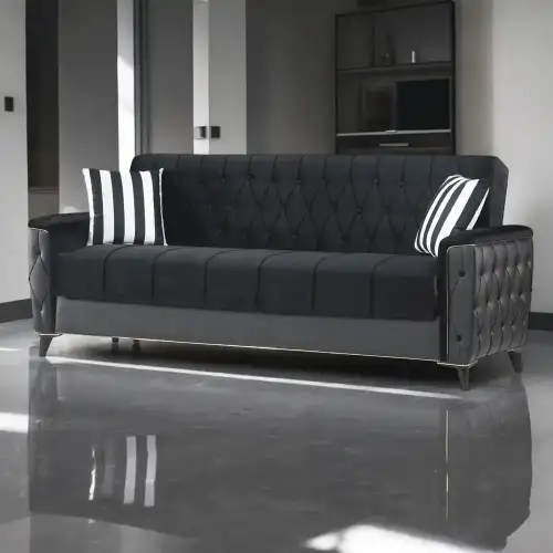 Canapea extensibila cu lada depozitare Lyon Homs negru