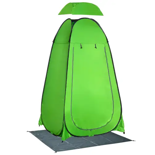 Cort de Dus Outsunny pentru Exterior cu Usa cu Fermoar, Geanta pentru Transport, 126x124x189cm, Verde | Aosom Romania
