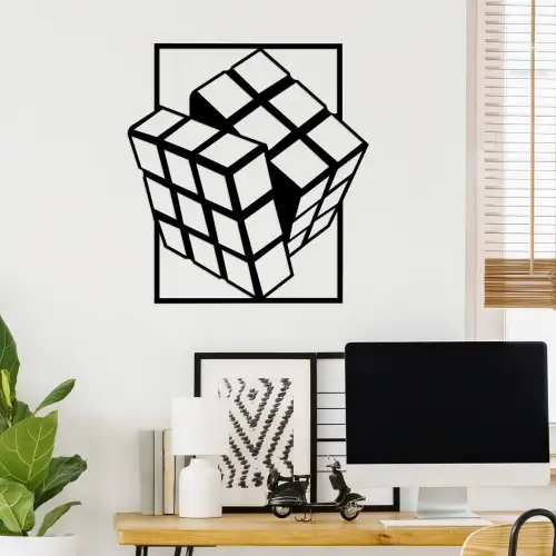 Decoratiune de perete, Rubik&#039;s Cube, Metal, Dimensiune: 64 x 69 cm, Negru