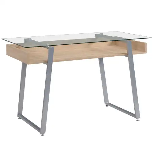 HOMCOM Birou Masa picioare in forma de X suprafata de sticla design modern pentru domiciliu birou stejar 120 x 60 x 74.5cm | Aosom Romania