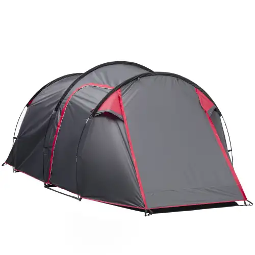 Outsunny Cort pentru Camping 2 Locuri cu Vestibul Mare, Cort Impermeabil Usi cu Fermoar, 426x206x154cm Gri | Aosom Romania