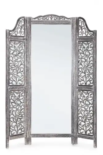 Paravan cu oglinda Ajala, Lemn MDF Sticla, Gri, 130x2.5x180 cm