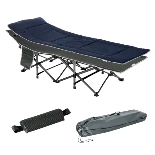 Pat pliabil de camping Outsunny, cu saltea, perna si husa de transport, 188x64.5x53cm, albastru | Aosom Romania