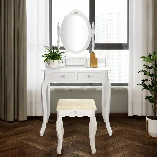 SEA317 - Set Masa alba toaleta, 75 cm, cosmetica machiaj oglinda masuta vanity